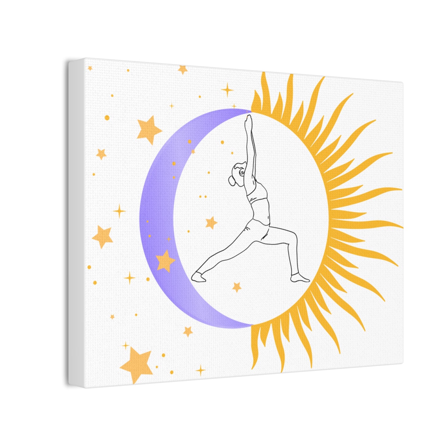 Sun & Moon Yoga Wall Canvas — Warrior Pose Celestial Art Print