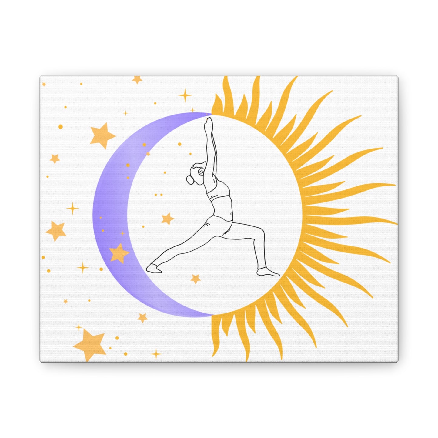 Sun & Moon Yoga Wall Canvas — Warrior Pose Celestial Art Print